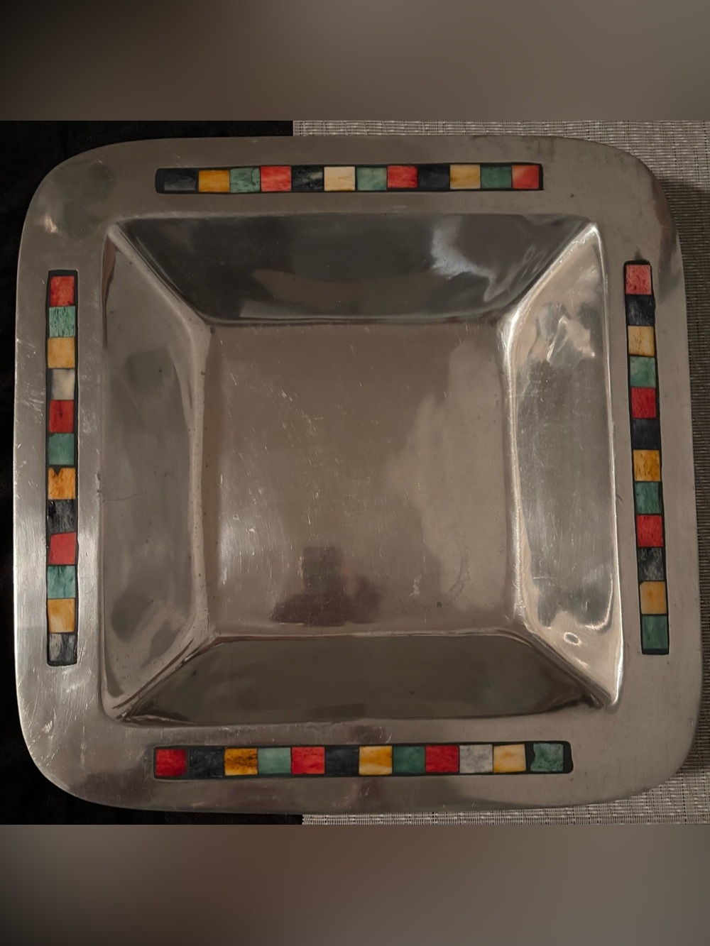 MIKASA Carnival (Aluminum, Hollowware) Square Serving Bowl Colorful Mosaic Tiles